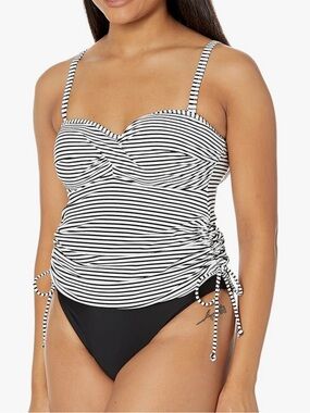 Panache Anya Black and White Stripe Bra-Sized Bandeau Tankini Top Size 36DD